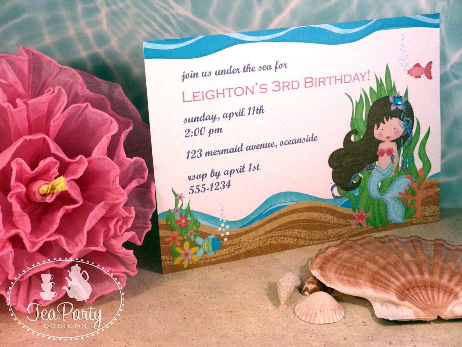 Blue Lagoon...Customized Mermaid Birthday Party Invitations