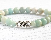 on Vacation / Light Blue Amazonite Stone Bracelet. 8mm Stackable Bracelet. Infinity Bracelet. Tribal Inspired. Natural Stone Bracelet TAGT