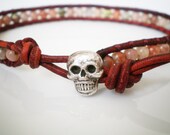 Lepidolite Skull Friendship Bracelet Bangle- ONE BRACELET