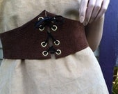 Handmade Womens Brown Leather Corset Waist Cincher Belt  39"- 42" Renaissance Style
