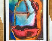 Frameable Colorful Cat Art Print Handmade Greeting Card (Blank Inside) - Sleeping Kitty, Cat Nap, Reproduction of Original Oil Painting