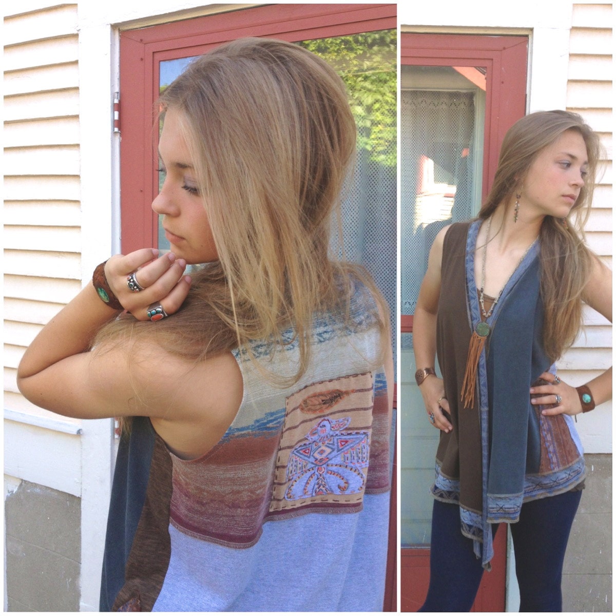 Eco Racer Wrap VEST, eco clothing,patchwork vest, hippie clothing, boho vest, festival clothing, thunderbird vest,  Zasra