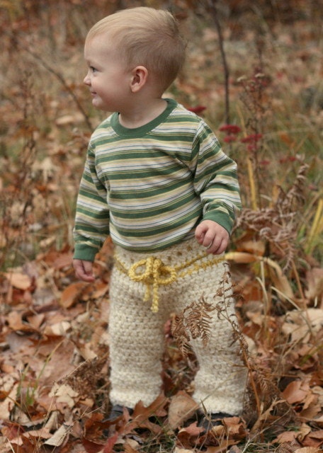 Crochet Striped Drawstring Winter Baby Pants Pattern 9-12 Month Size (adjustable baby size pattern)