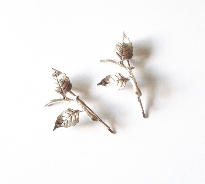 Silver Leaf Branch Bobby Pins Leaf Hair Accessories Silver Bridal Hair Pins Bridal Hair Clips Woodland Wedding Bridal Hair Accessories Cute