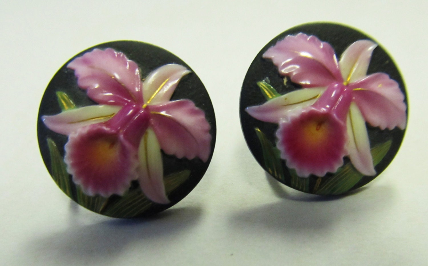 Vintage Estate Toshikane Orchid Screwback Earrings