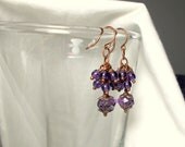 Tanzanite Crystal and Czech Beaded Cluster Dangles Created with Genuine Antique Copper Earwires Earrings