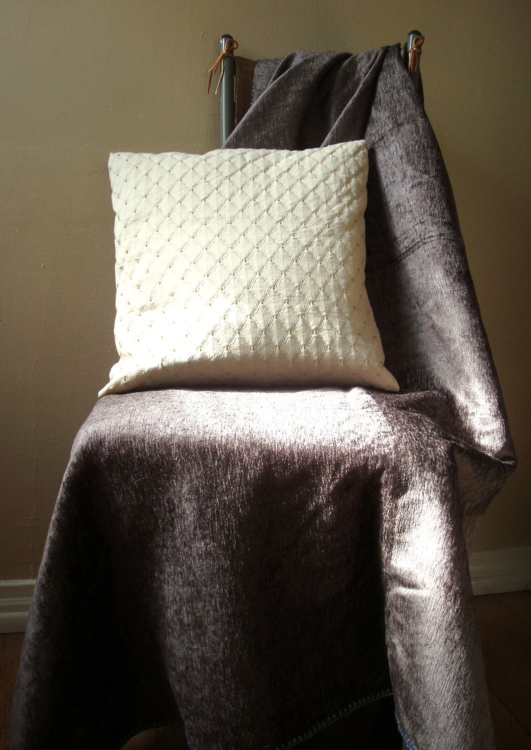 Slate Silk linen Chenille Throw Blanket / Handmade