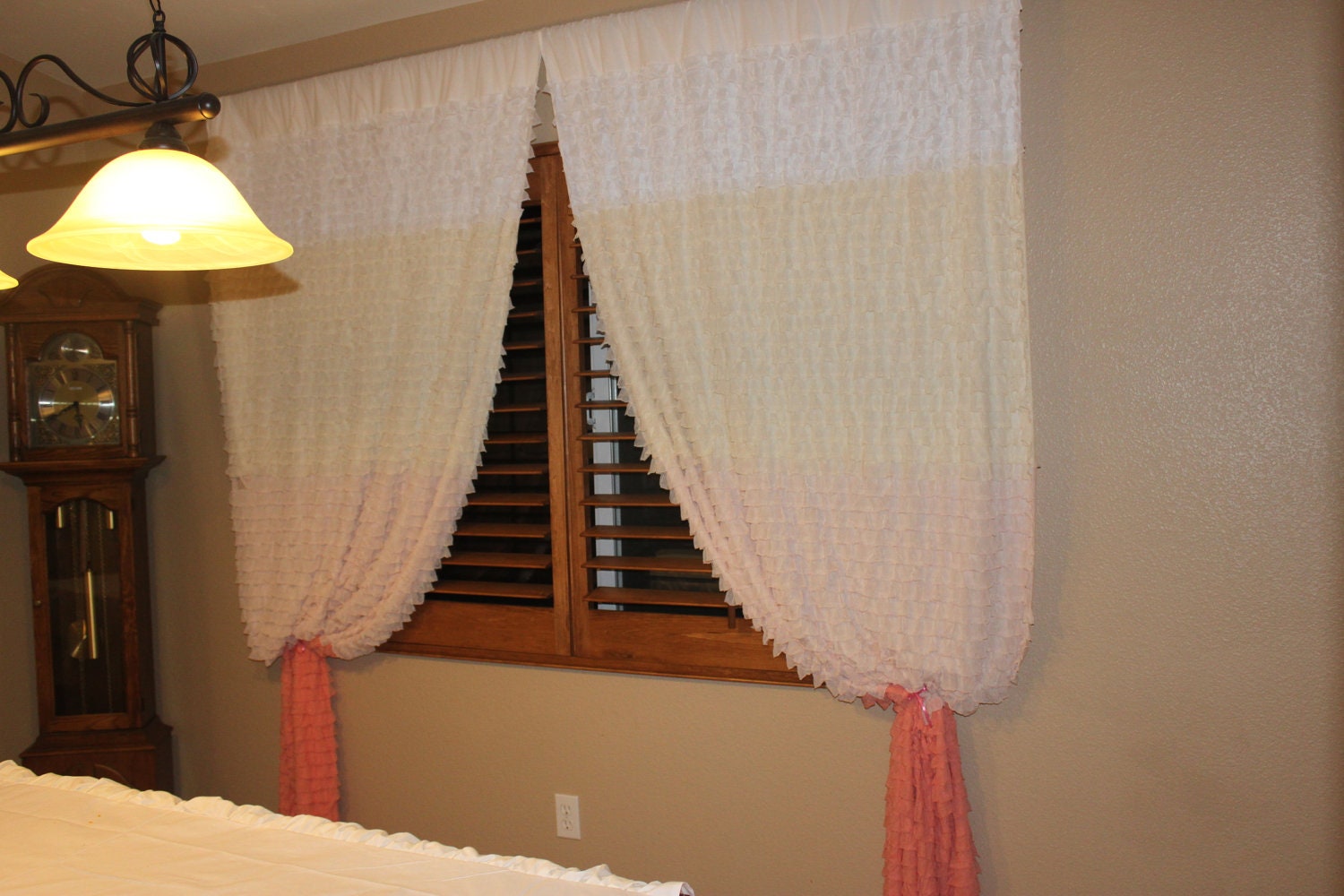 READY TO SHIP: White to Pink Ombre Ruffle Curtain Set