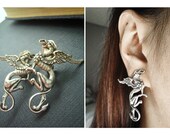 Ear cuff NO PIERCING--Aged ox sterling silver plated brass GRIFFIN mythology fantasy goth earrings-goth-neo Victorian-punk