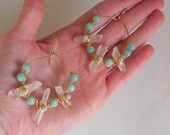 crystal earrings, Crystal point earrings, rock crystal and amazonite hoop earrings, zen