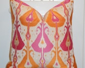 Decorative Pillow Cover - 20 x 20 - IKAT -  Accent Pillow - Throw Pillow  - Orange - Pink