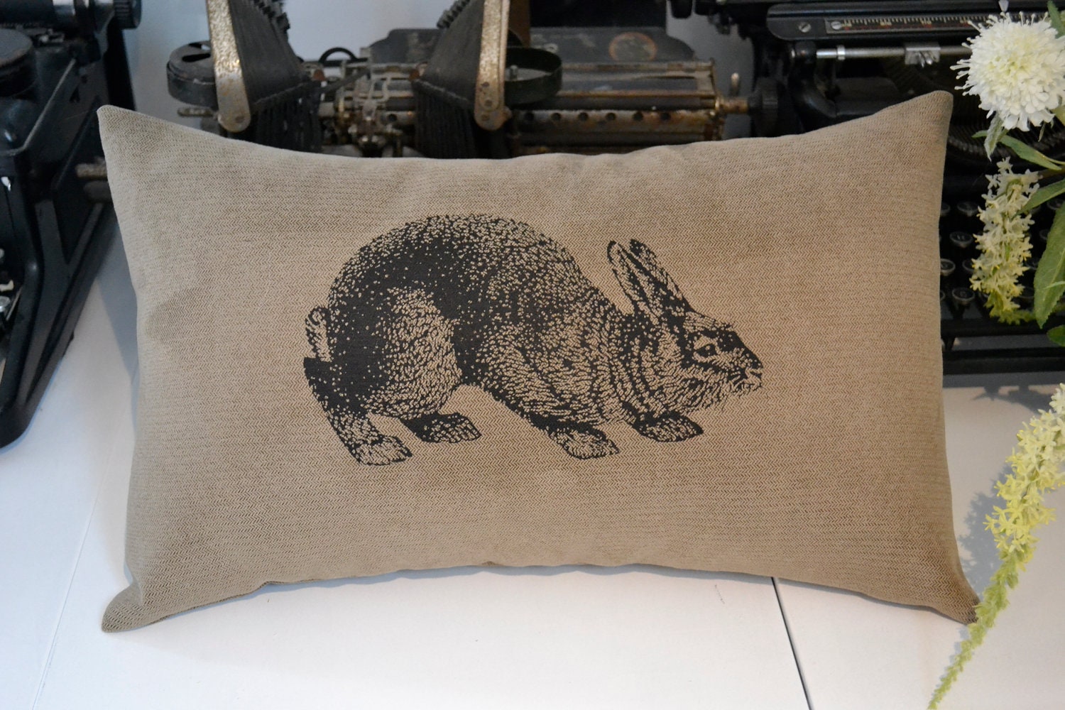 B. Poetic Bunny Pillow Cover in Sueded Tan