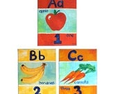 Baby Room Decor, ABC and 123, SET of 3 8"x10" Kids Canvas Paintings