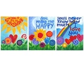 You Are My Sunshine, SET of 3 8x10 Prints, Baby Girl Nursery Decor, Colorful Wall Art for Girls Room