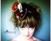 Gold and burnt orange Mad Hatter Hat, mini top hat, mad hatter headband, hair clip, gifts, hat box included