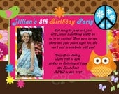 Hippie Chick Birthday Invitation Peace, Love, Owl Hippie Chick Birthday Party Invitation Printable