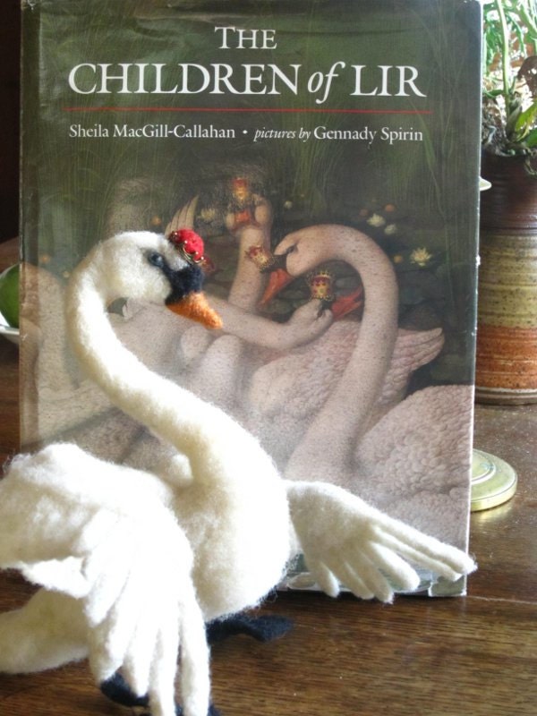 Needle Felted Swan -ready to ship -  storybook decor -Children of Lir-The Wild Swans, fantasy