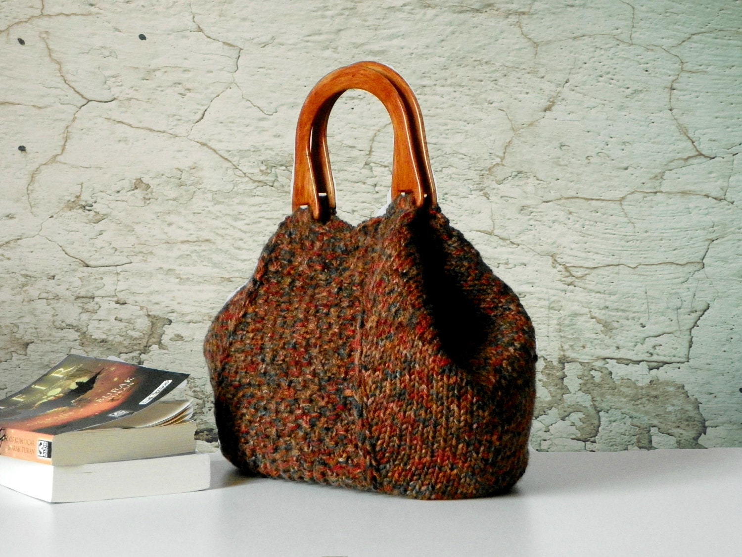 Knitting Tote, women fashion Fall tones, Knit tote, purse, Brown shades - gifts idea autumn Bag
