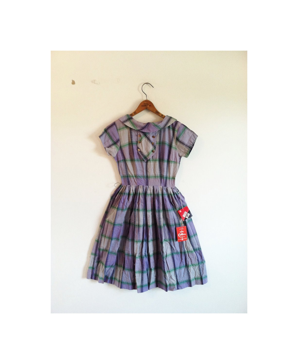 1940s-1950s DEADSTOCK plaid classic dress . . . new with tags