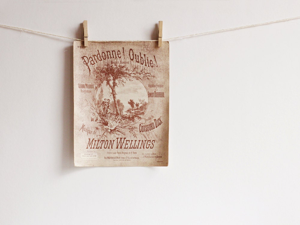 Antique French sheet music, Pardonne Oublie by Milton Wellings - FrenchFind