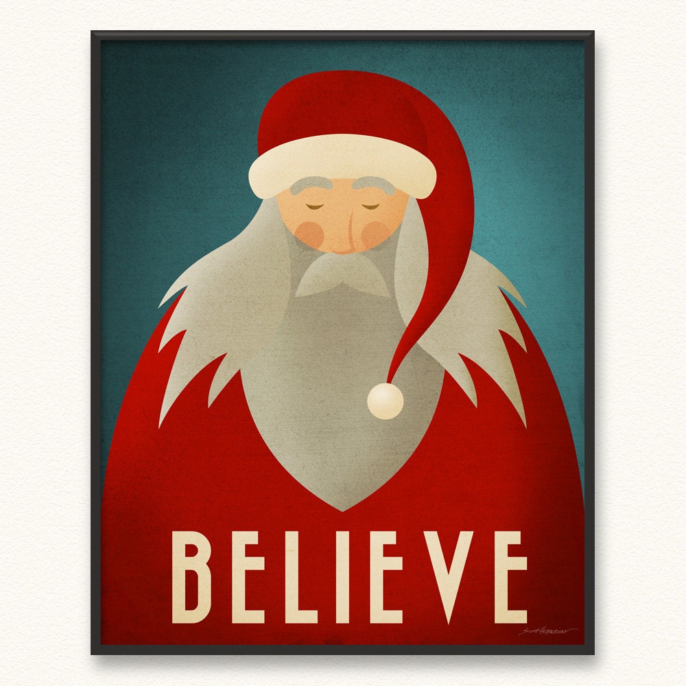 16x20 Santa Believe Minimalist Christmas Poster Art Print