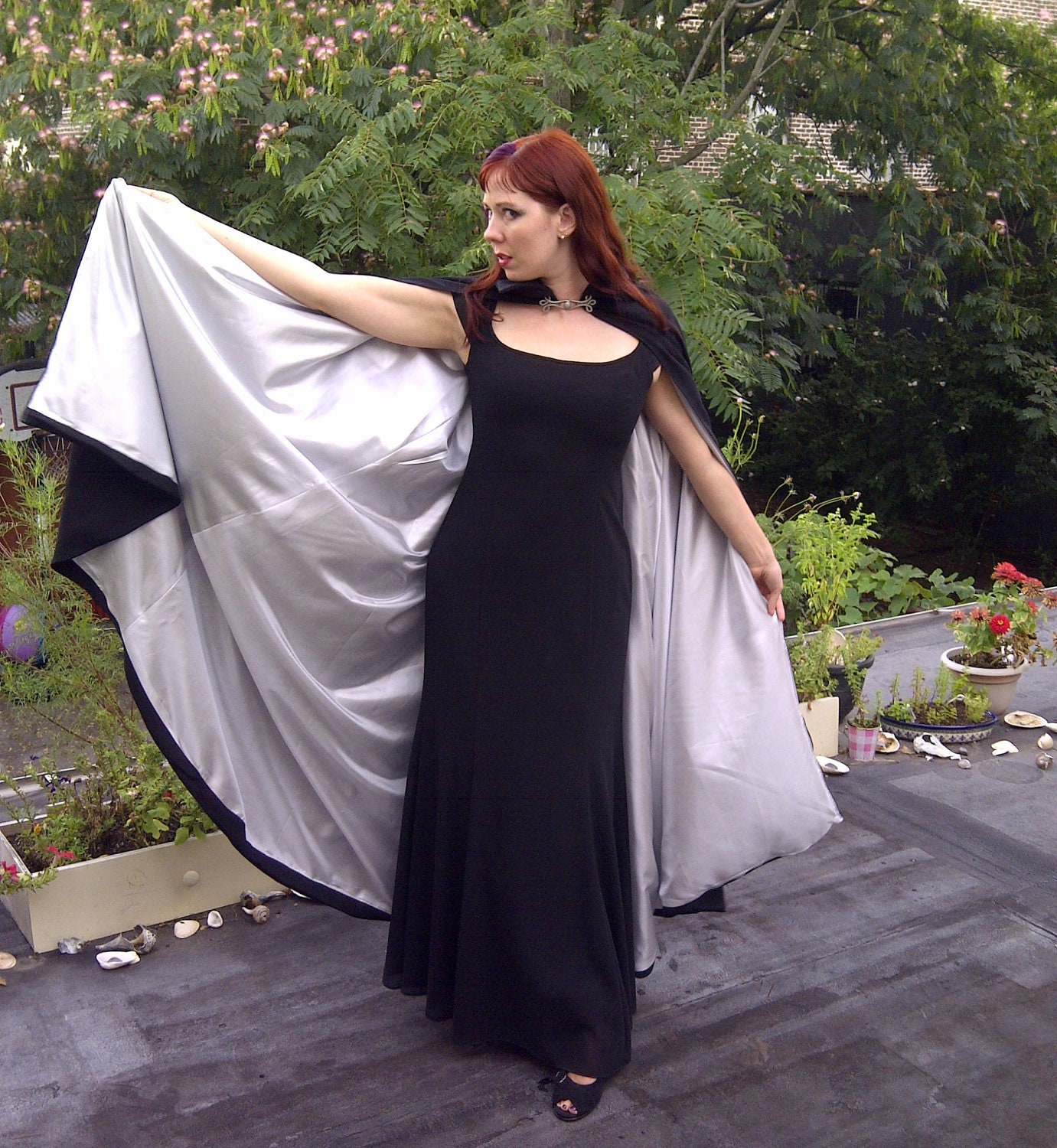 Custom Count Dracula Silver Lined Cape with Large Collar, Bela Lugosi Classic Horror Cloak