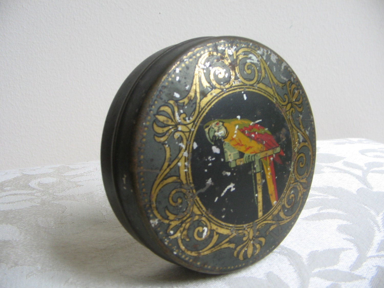 Vintage Sharp's Super Kreem Toffee Tin England, Parrot Bird Collectible OLD Metal Box