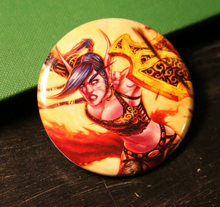 World of Warcraft Button Magnet - Alliance Night Elf Warrior