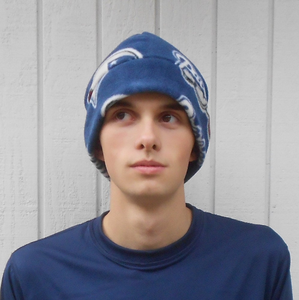 New England Patriots Border Band Style Adult Fleece Beanie Size Large Go Team
