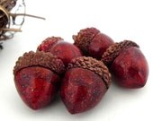 5 Handmade Acorn Decorations - Rustic Red Copper - Polymer Clay - Made to Order - LavaGifts