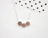 Silver Hexagon Necklace - geometric silver brass hexagons on a sterling silver chain - minimal geometric jewellery