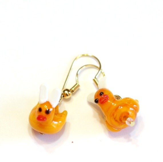 Rubber Duck Lampwork Bead Earrings - Spring/Easter