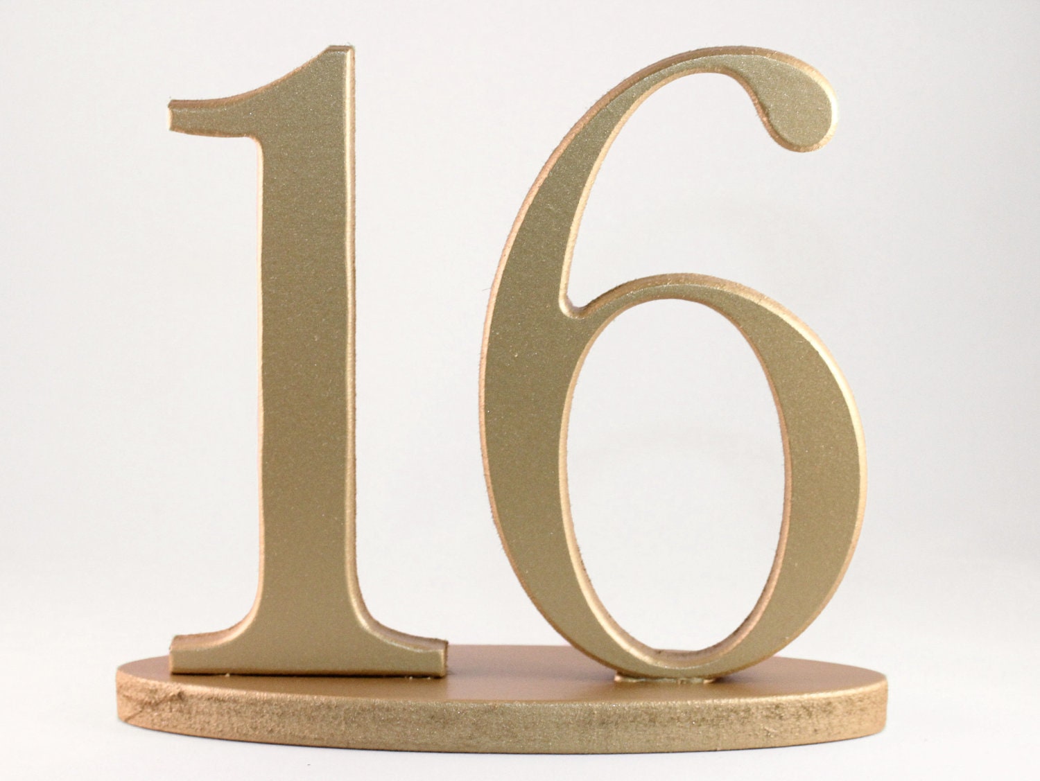 Gold Table Numbers for Weddings, Standing Wooden Numbers on Bases