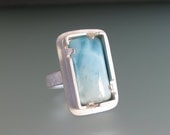 Rectangle Blue Larimar Sterling Silver Ring, Size 6, Larimar Ring, Gemstone Ring