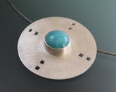 Handmade Geometric Round Circle Pendant Necklace, Turquoise Blue Amazonite, Sterling Silver