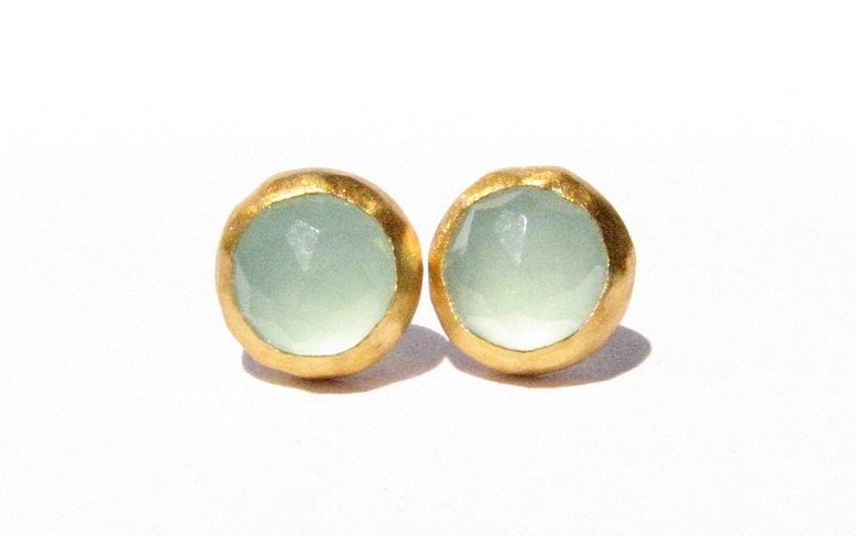 Rose Cut Chalcedony Studs Earrings - 24k Solid Gold and silver studs - Post Earrings - Stone Earrings - MADE TO OREDR.