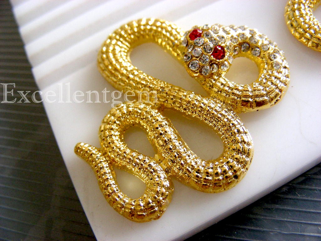 2p-Snake- Gold tone Crystal rhinestonea connector-38mmx34mm
