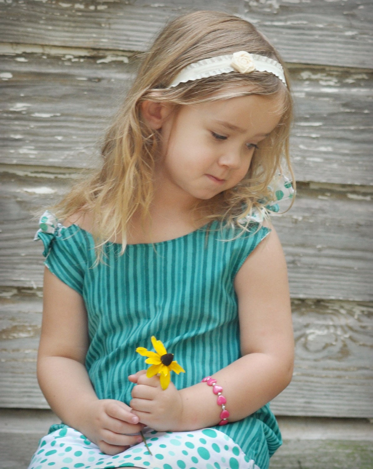 Flower Girl Headband with Rosette and Ruffle Ribbon