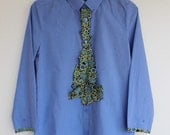 Blouse with contrast ruffles - Repurposed man's shirt and silk tie -- US 6 / EU 38
