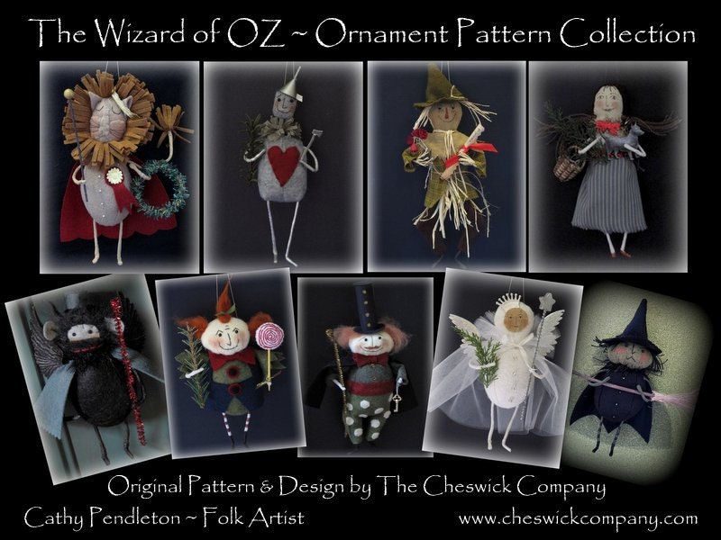 Wizard of Oz Ornaments PATTERN PACKET for all 9 ornaments by cheswickcompany