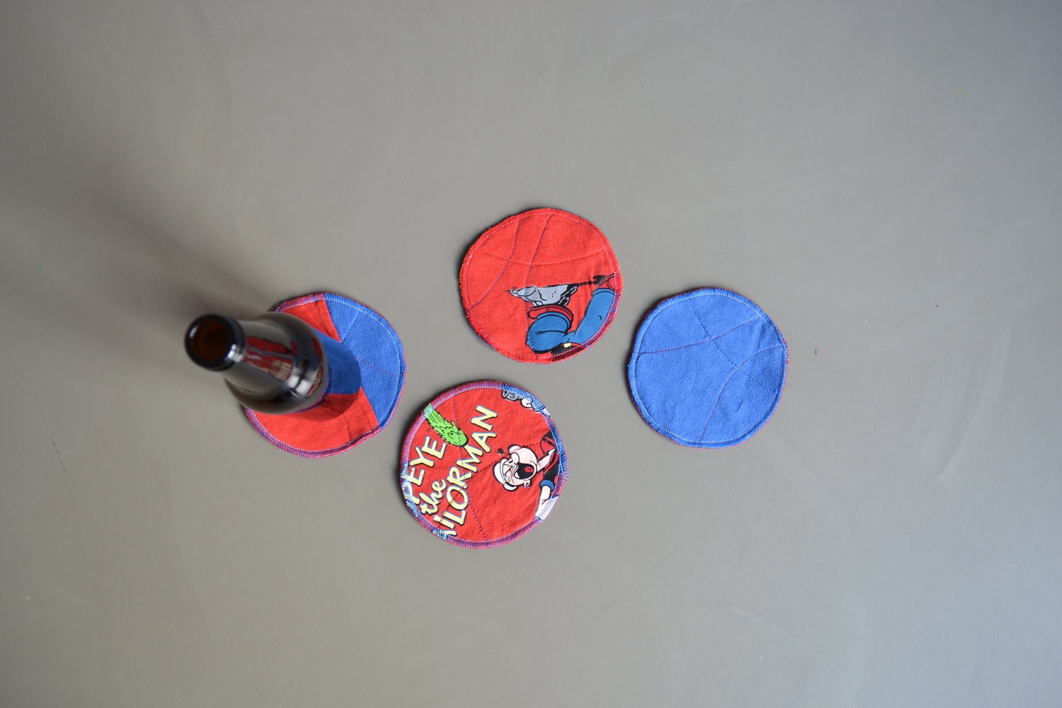 coasters - washable textile coasters - popeye - upcycled - set of 4x - blue and red tones - gift for him
