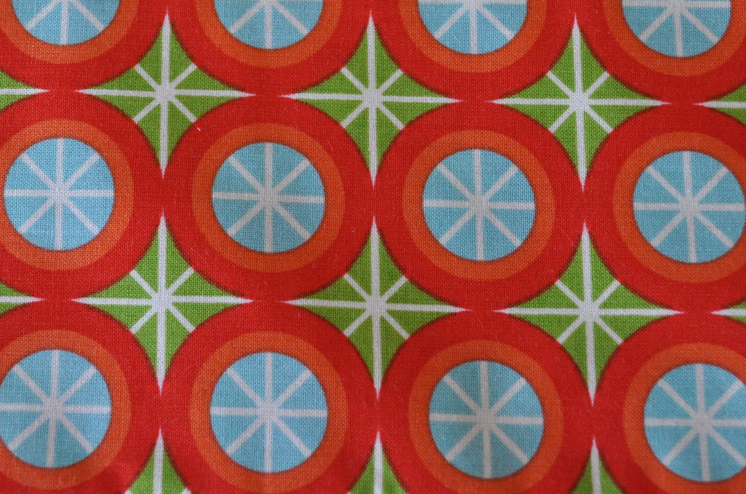Green, Aqua, Red, Orange, and White Quilt Cotton Fabric by Riley Blake Wheels--3/4 yard for quilts, projects