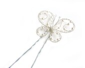 Butterfly Hair Pin - White Wedding Pearl  and Crystal   - ButterflyJewelry -Tagt