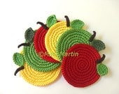 Apple Crochet Coasters Mix . Kitchen Decor Drink Healthy Vegan Decor Crochet Fruit Collection - Set of 6