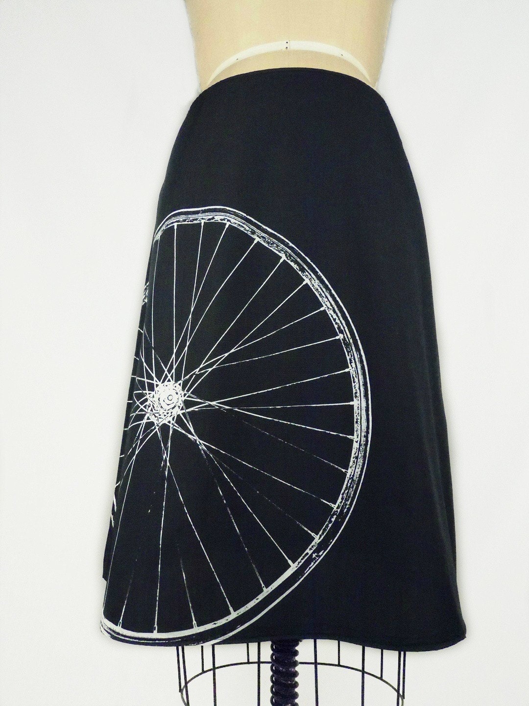 Black A-Line Bicycle Print Skirt