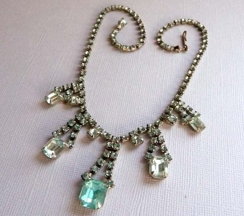Light Turquoise Blue Rhinestone Vintage Necklace