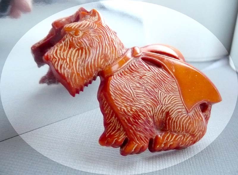Vintage Scotty Dog Brooch - Orange Rust Pin