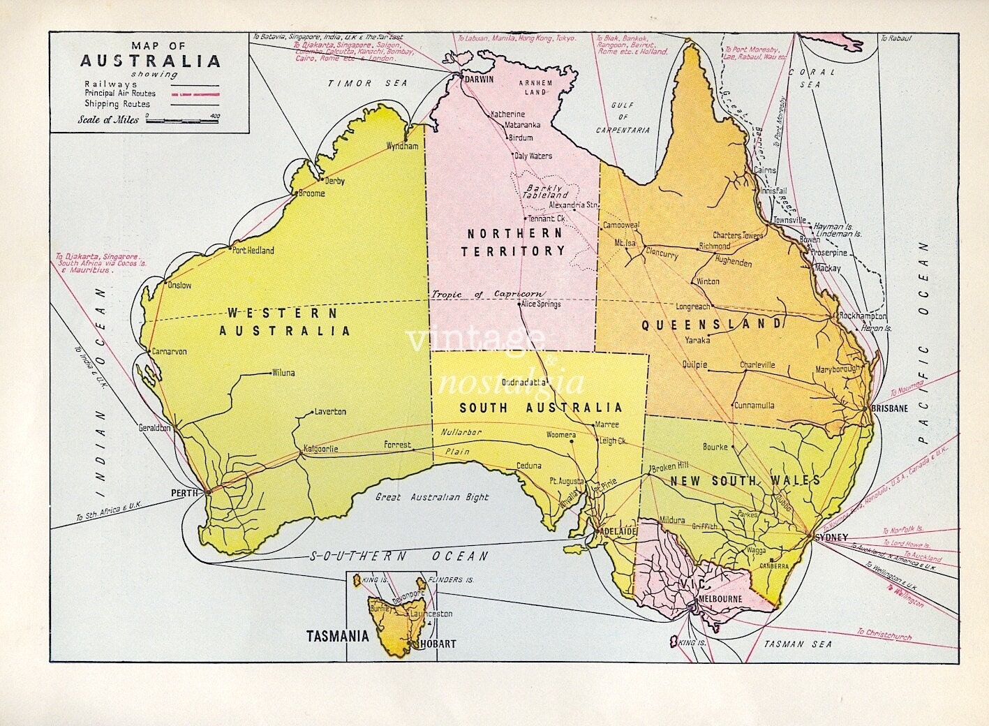 1950s Australia Vintage Map With Railways Air By Thestoryofvintage