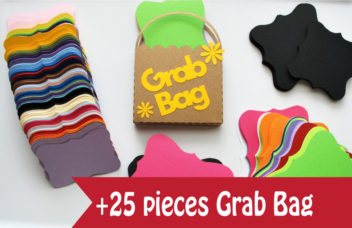 ON SALE Bracket Card Die cut Grab Bag, Cardstock Die Cut Pack Grab Bag, Assorted Scrapbooking Shapes, Colors & Sizes A229 Il_170x135