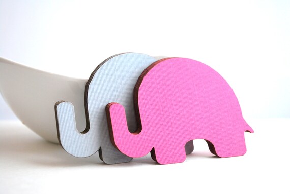 24 Elephant die cut in Hot pink and light Grey (3.5 x 2.5 inches) - A441 Il_570xn